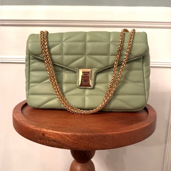 Miztique Handbags - Miztique Green Quilted Shoulder Bag with Gold Chain